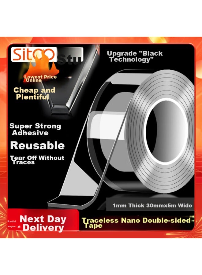 SITOO Invisible Nano Double-sided Tape, Transparent Strong Waterproof Adhesive, 30mm*5m, Double-sided Tape Fixing Sticker, Invisible Car And Home Use, Spring Festival Couplets, 1 Roll - Image 1