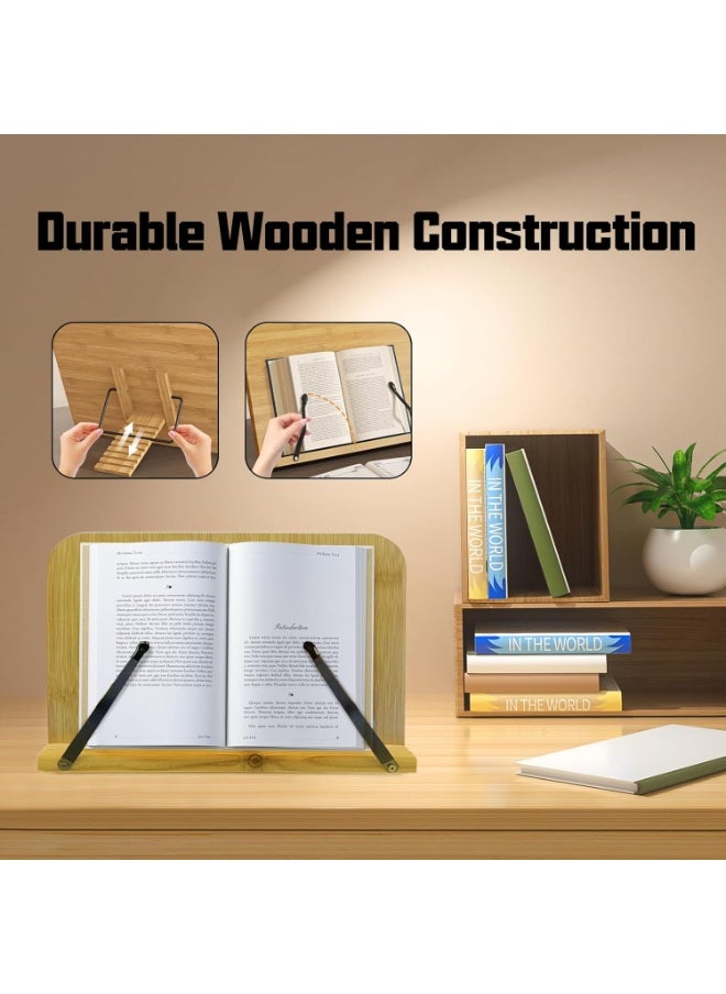 KCDMBUE Adjustable Wooden Book Stand, 11x7.8 Inches Foldable Reading Holder with 8 Height Settings & Page Clips, Portable Book Holder for Textbooks, Music Sheets, Laptops, Cookbooks  - Image 3