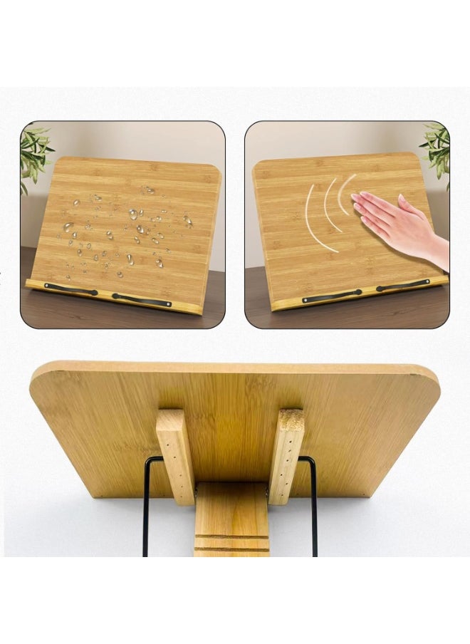Adjustable Wooden Book Stand, 11x7.8 Inches Foldable Reading Holder with 8 Height Settings & Page Clips, Portable Book Holder for Textbooks, Music Sheets, Laptops, Cookbooks
