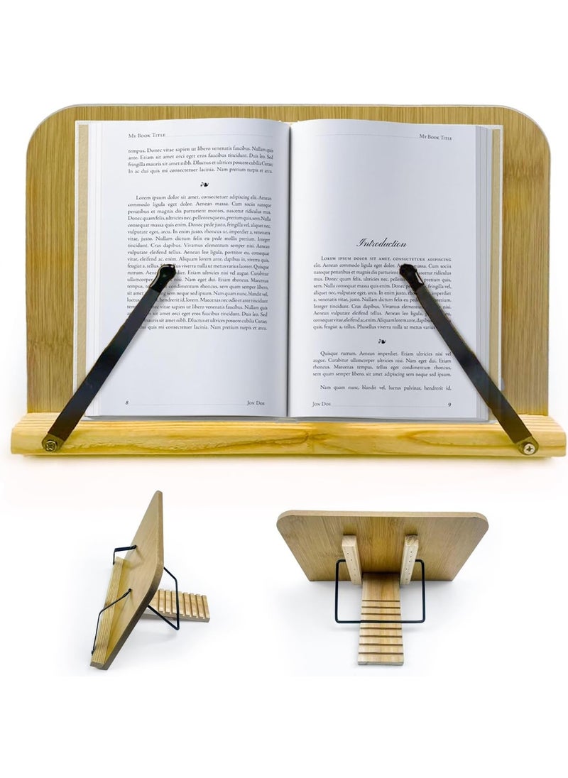 KCDMBUE Adjustable Wooden Book Stand, 11x7.8 Inches Foldable Reading Holder with 8 Height Settings & Page Clips, Portable Book Holder for Textbooks, Music Sheets, Laptops, Cookbooks  - Image 1