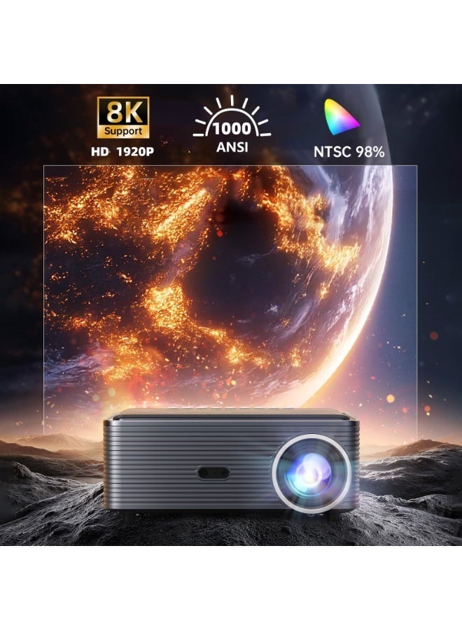FINTEX P1 Ultra Projector 1080P HD 1000ANSI 20000Lumen Projector,8K Supported Portable Movie Projector-300” Display,Built-in Speaker, Auto Keystone,Auto Focus,Compatible with Smartphone,Tablet,Laptop,HDMI,USB-Ideal for Outdoor , Home Theater - Image 2