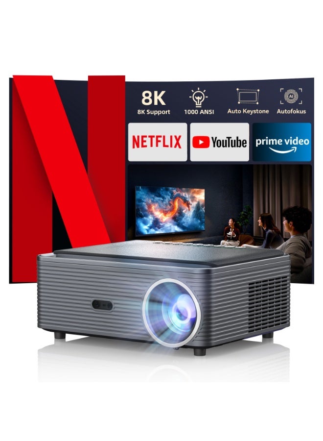 FINTEX P1 Ultra Projector 1080P HD 1000ANSI 20000Lumen Projector,8K Supported Portable Movie Projector-300” Display,Built-in Speaker, Auto Keystone,Auto Focus,Compatible with Smartphone,Tablet,Laptop,HDMI,USB-Ideal for Outdoor , Home Theater