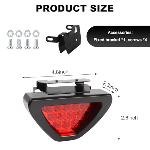 ZNDAW Car F1 Style Brake Light, 12V Super Bright Waterproof Triangle Rear Fog LED Lights Tail Flash Lamp, F1 Style Warning Strobe Third Stop Light for Motorcycle ATV Truck SUV (Red) - Image 2