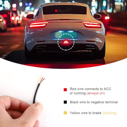 ZNDAW Car F1 Style Brake Light, 12V Super Bright Waterproof Triangle Rear Fog LED Lights Tail Flash Lamp, F1 Style Warning Strobe Third Stop Light for Motorcycle ATV Truck SUV (Red) - Image 3