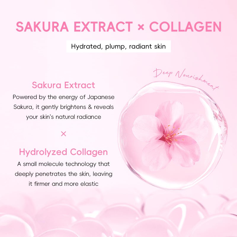 QUIYUM Sakura Collagen Skincare Set - 8-Piece Glass Skin Routine with Cleanser, Toner, Serum, Eye Cream, Moisturizer | Hydration, Firm, Glow for All Skin Types, Skin Care Gift Sets, for Mother's day - Image 3