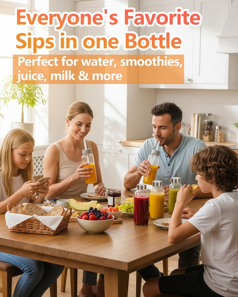 Zukro Glass Water Bottles with Lids & Straw 16 oz, 8 Pack Reusable Juice Bottles With Stainless Steel Cap for Juicing, Leak Proof Clear Smoothie Drinking Jars Beverages Containers, BPA Free - Image 5