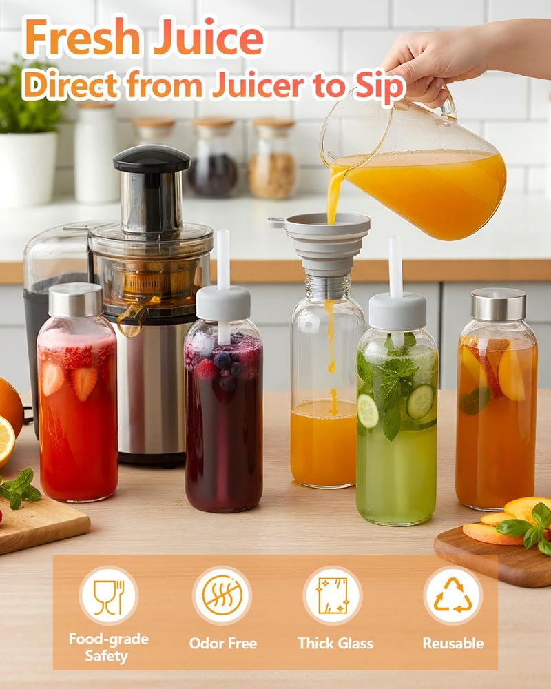 Zukro Glass Water Bottles with Lids & Straw 16 oz, 8 Pack Reusable Juice Bottles With Stainless Steel Cap for Juicing, Leak Proof Clear Smoothie Drinking Jars Beverages Containers, BPA Free - Image 4