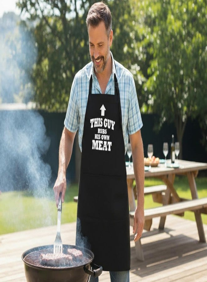 CoolAprons This Guy Rubs His Own Meat Funny BBQ Aprons For Men, Black, Gift For Grill Masters & Barbecue Lovers - Image 2