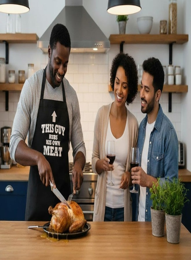 CoolAprons This Guy Rubs His Own Meat Funny BBQ Aprons For Men, Black, Gift For Grill Masters & Barbecue Lovers - Image 3
