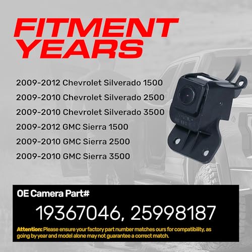 Master Tailgaters Replacement for Chevrolet Silverado/GMC Sierra (2009-2012) Backup Camera OE Part # 19367046, 25998187 - Image 2