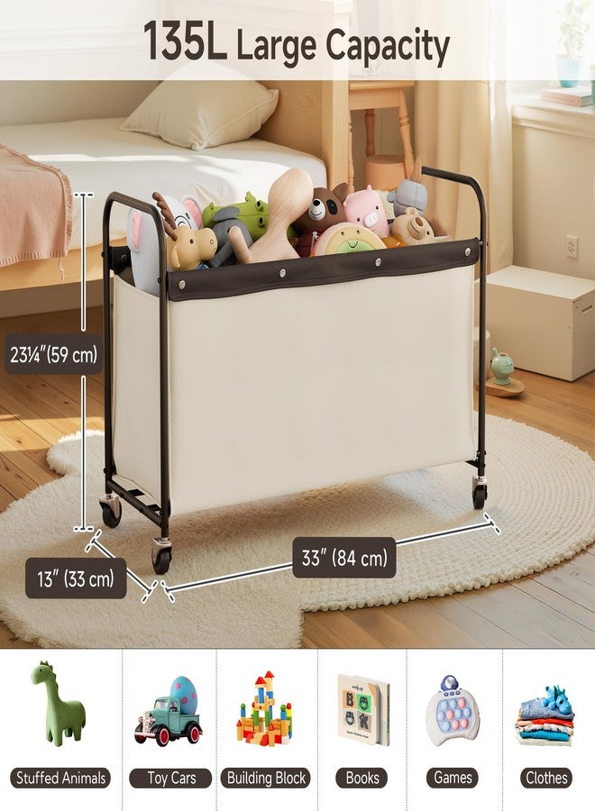 StorageWorks Toy Chest Storage with Wheels, Extra Large Kids Toy Box, Metal Toybox for Bedroom, Living Room Area, Kids Room, 135L, Beige - Image 2
