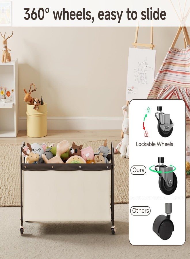 StorageWorks Toy Chest Storage with Wheels, Extra Large Kids Toy Box, Metal Toybox for Bedroom, Living Room Area, Kids Room, 135L, Beige - Image 3