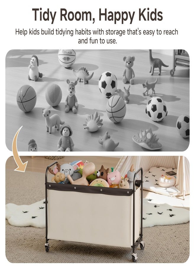 StorageWorks Toy Chest Storage with Wheels, Extra Large Kids Toy Box, Metal Toybox for Bedroom, Living Room Area, Kids Room, 135L, Beige - Image 4