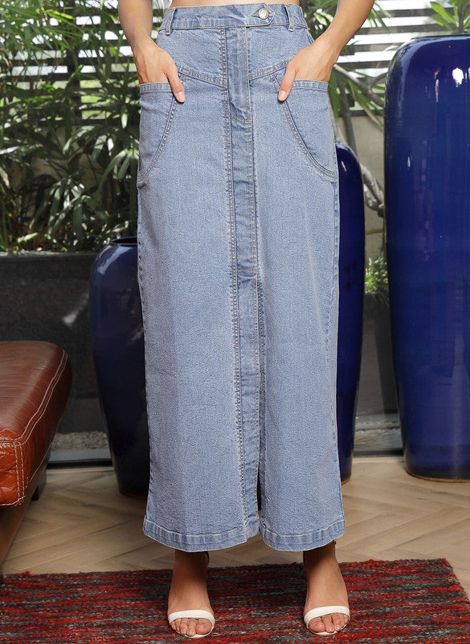 PlusS Denim A-Line Maxi Skirt for Women - Image 1