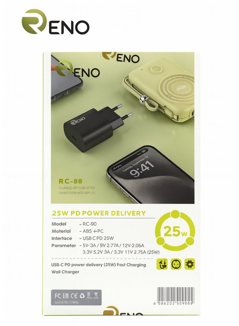 Reno RC-88 25W PD Fast Wall Charger with USB-C Port - Image 3