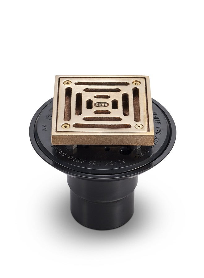 Zurn FD2254-AB2-BS4 ABS Square Shower Drain with 4" Square Polished Brass Head Assembly, 2"