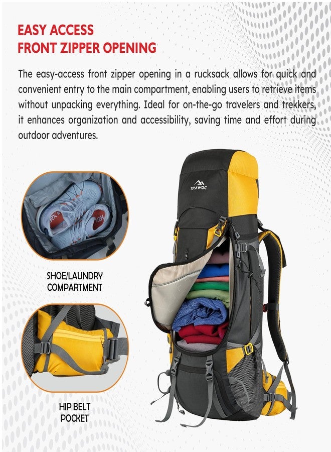 TRAWOC TERRABOUND 60 Liter Camping Backpack Trekking Hiking Ruckssack Travel Bag Front & Top Loading Laptop/Rain Cover/Shoe Compartment, HK014,Yellow - Image 4