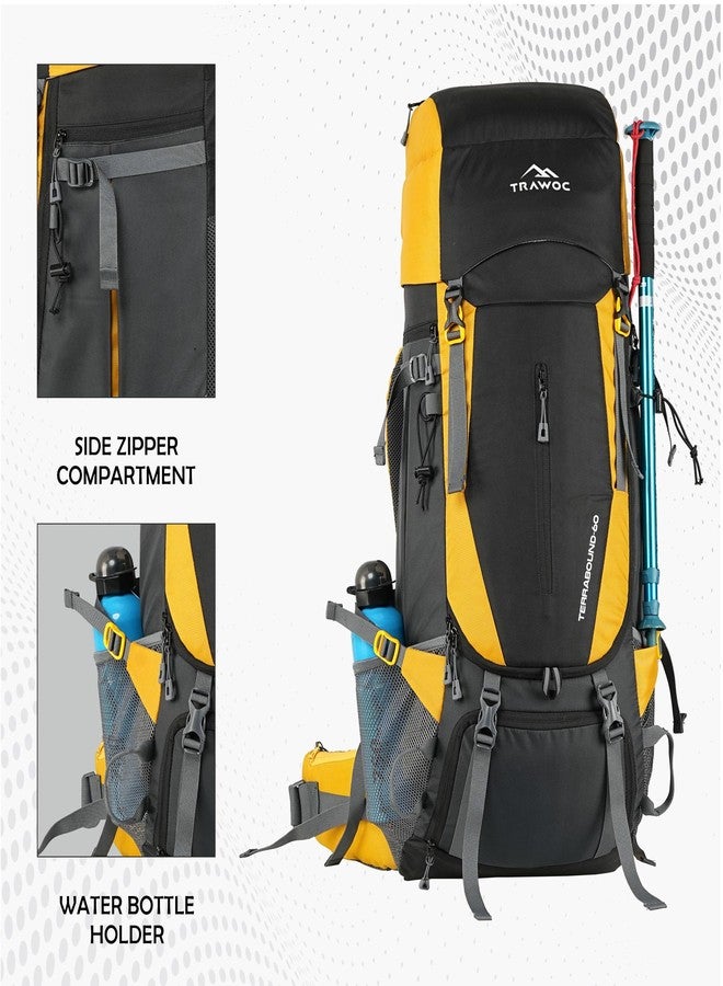 TRAWOC TERRABOUND 60 Liter Camping Backpack Trekking Hiking Ruckssack Travel Bag Front & Top Loading Laptop/Rain Cover/Shoe Compartment, HK014,Yellow - Image 5