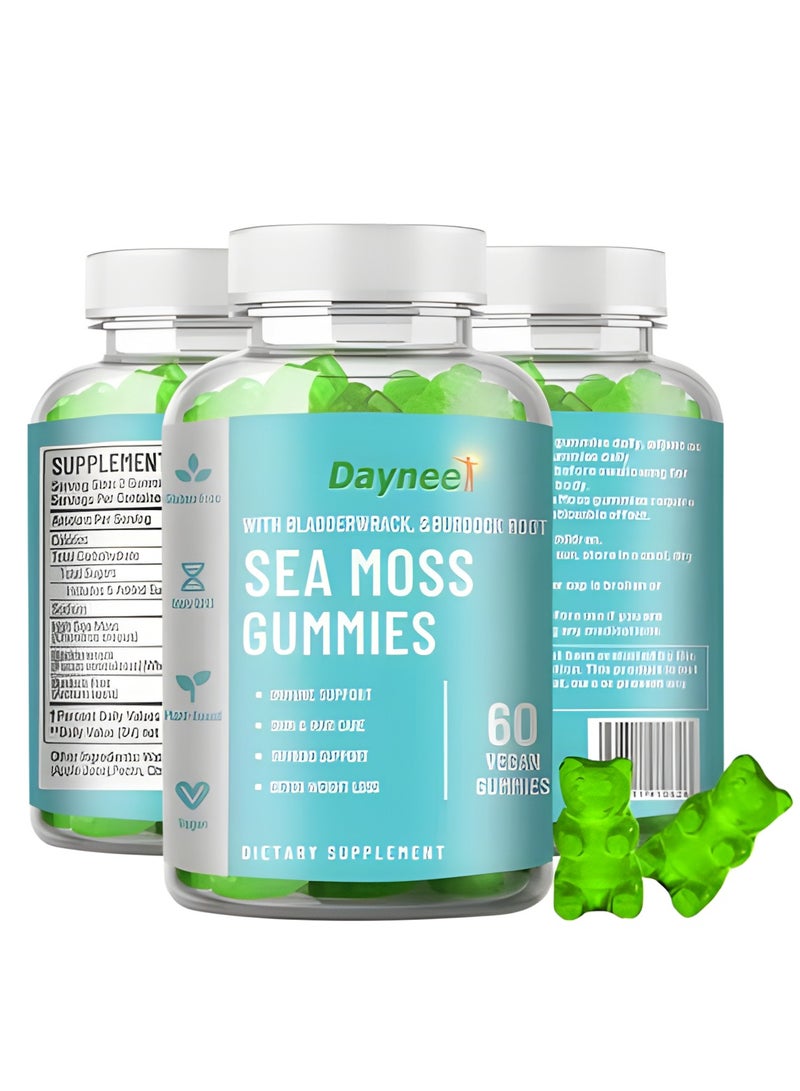 Daynee Organic Sea Moss Gummies Weight Loss Thyroid Health High Immunity Support Detox and Cleanse with Organic Bladderwrack Burdock Root and Apple Cider Vinegar Supplement 60 Gummies Pack of 1  - Image 1