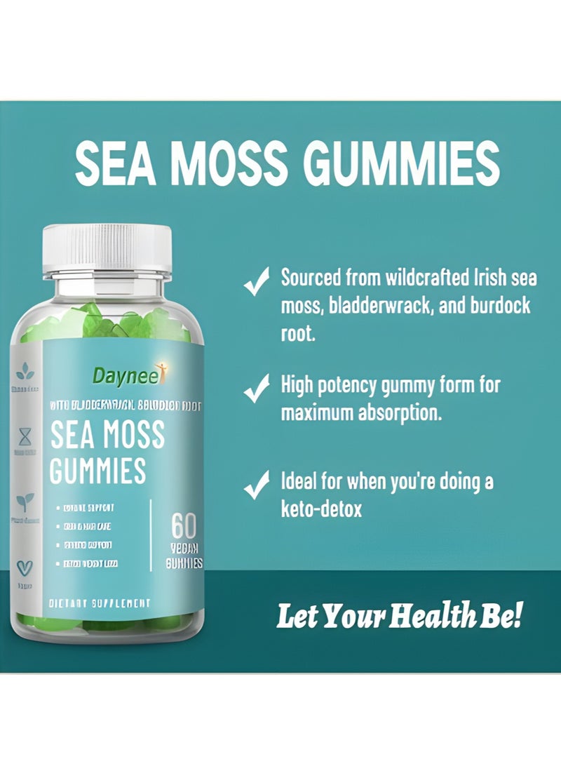 Daynee Organic Sea Moss Gummies Weight Loss Thyroid Health High Immunity Support Detox and Cleanse with Organic Bladderwrack Burdock Root and Apple Cider Vinegar Supplement 60 Gummies Pack of 1  - Image 2