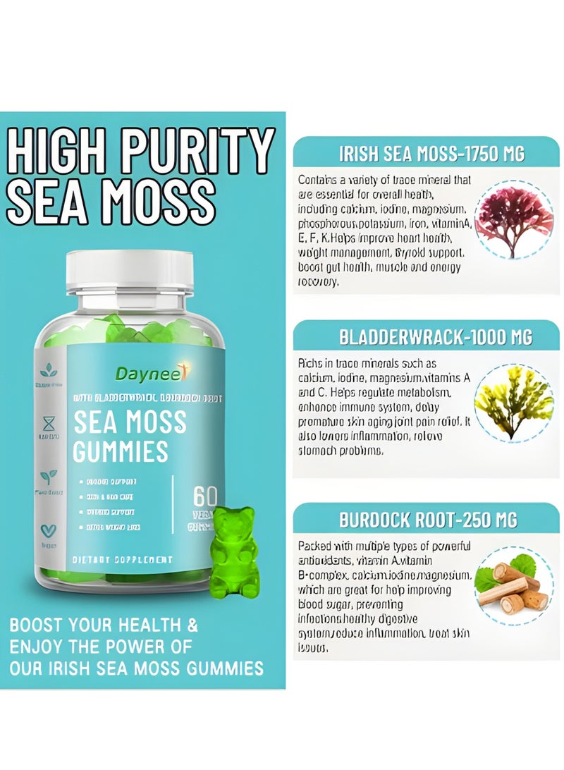 Daynee Organic Sea Moss Gummies Weight Loss Thyroid Health High Immunity Support Detox and Cleanse with Organic Bladderwrack Burdock Root and Apple Cider Vinegar Supplement 60 Gummies Pack of 1  - Image 4