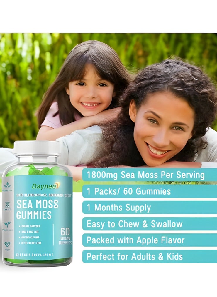 Daynee Organic Sea Moss Gummies Weight Loss Thyroid Health High Immunity Support Detox and Cleanse with Organic Bladderwrack Burdock Root and Apple Cider Vinegar Supplement 60 Gummies Pack of 1  - Image 5