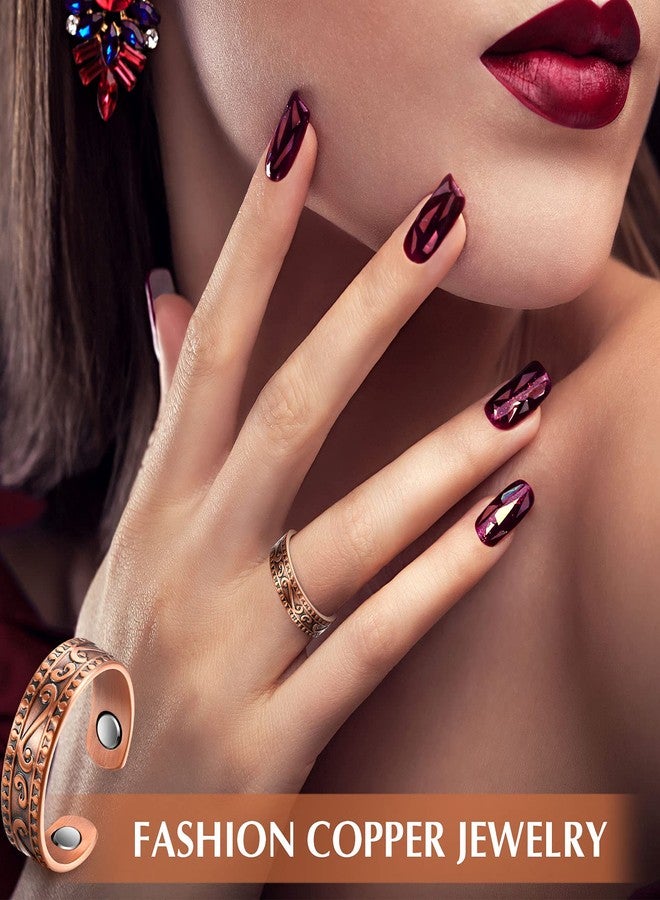 ميتلي خاتمان مغناطيسيان من النحاس من MTLEE للنساء والرجال - خاتم إبهام عتيق قابل للتعديل لتخفيف آلام الأصابع (برونز) - Image 4