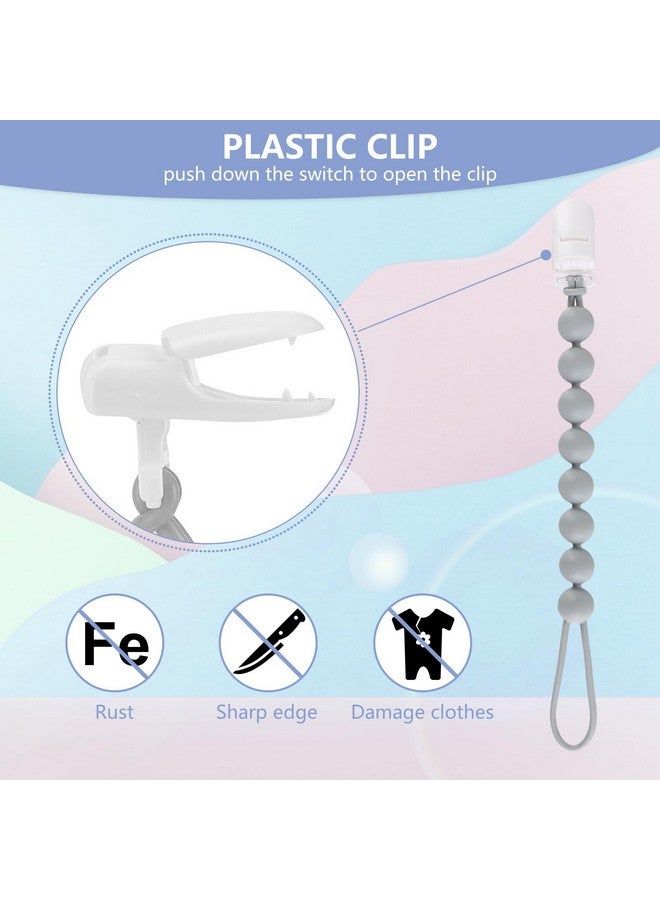 NASHRIO 4Pack Silicone Pacifier Clips For Baby Boys And Girls With Onepiece Beads Flexible And Rustfree Holders For Teething Relief And Baby Essentials Safe For Newborns (Grey) - Image 3
