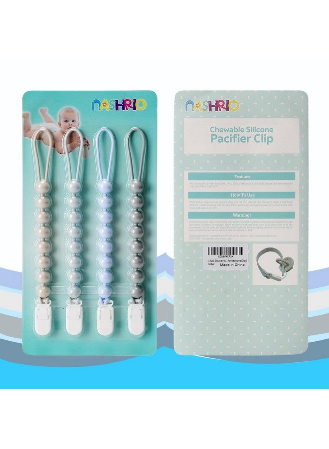 NASHRIO 4Pack Silicone Pacifier Clips For Baby Boys And Girls With Onepiece Beads Flexible And Rustfree Holders For Teething Relief And Baby Essentials Safe For Newborns (Grey) - Image 5