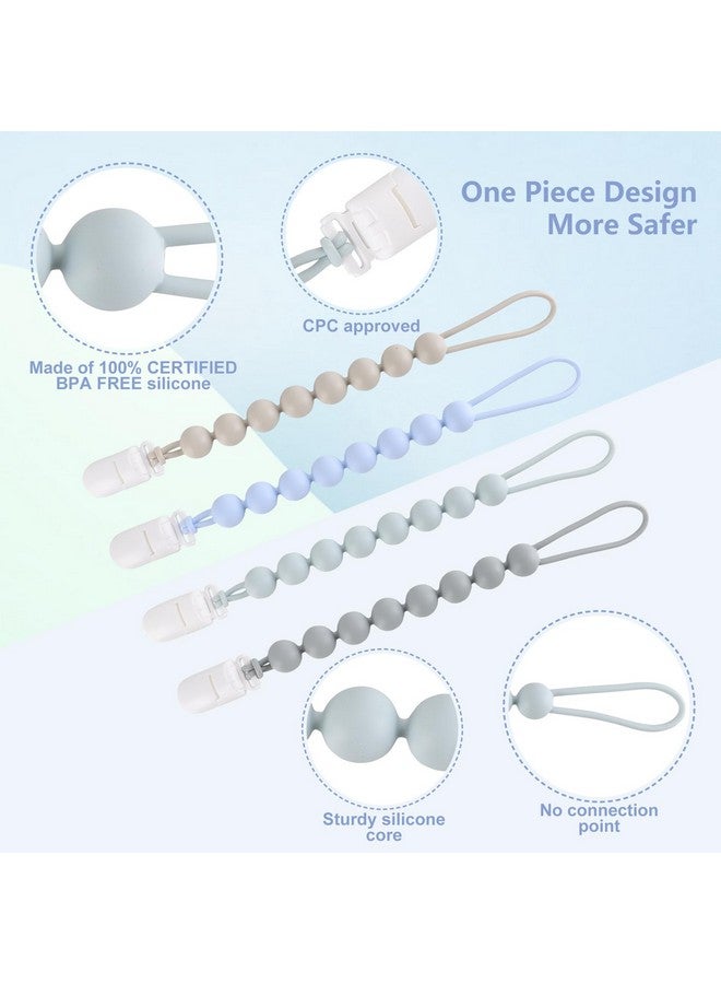 NASHRIO 4Pack Silicone Pacifier Clips For Baby Boys And Girls With Onepiece Beads Flexible And Rustfree Holders For Teething Relief And Baby Essentials Safe For Newborns (Grey) - Image 4