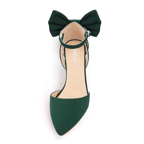 Carcuume Women's Closed Toe Heels Bow Stiletto Heel Sandals Pointed Toe Pumps Wedding Shoes, BELLEOO-Green-7 - Image 2