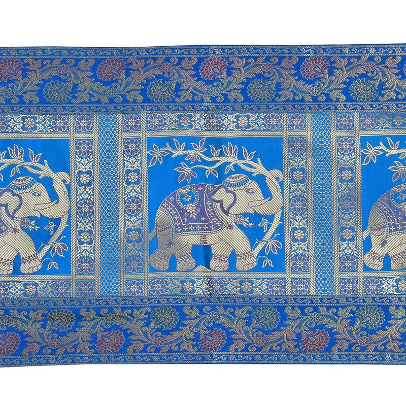 E - Ezra E EZRA Gold Banarsi Brocade Silk Table Runner for Dining Table 6 4 Seater Centre Table Top Decor Rectangle Runner 60x16 Inches Elephant Turquoise - Image 3