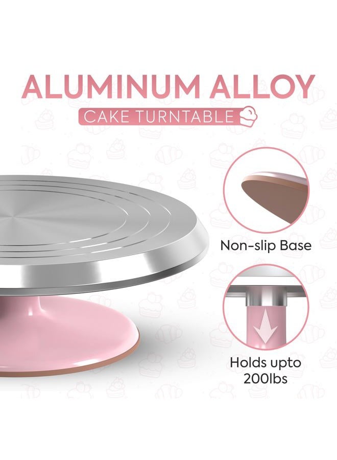 Riccle 12 Inch Pink Aluminium Alloy Revolving Cake Stand – Rotating Cake Turntable for Cake Decorating, Baking, and Cake Decorating Supplies - Image 2
