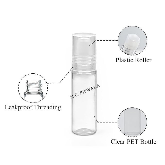 M.C. PIPWALA MC PIPWALA 5 ml Empty ClearTransparent Plastic Refillable and Leakproof Roll On Bottles With Clear Cap For Essential Oils perfumes lip balms 24 PCS  - Image 4