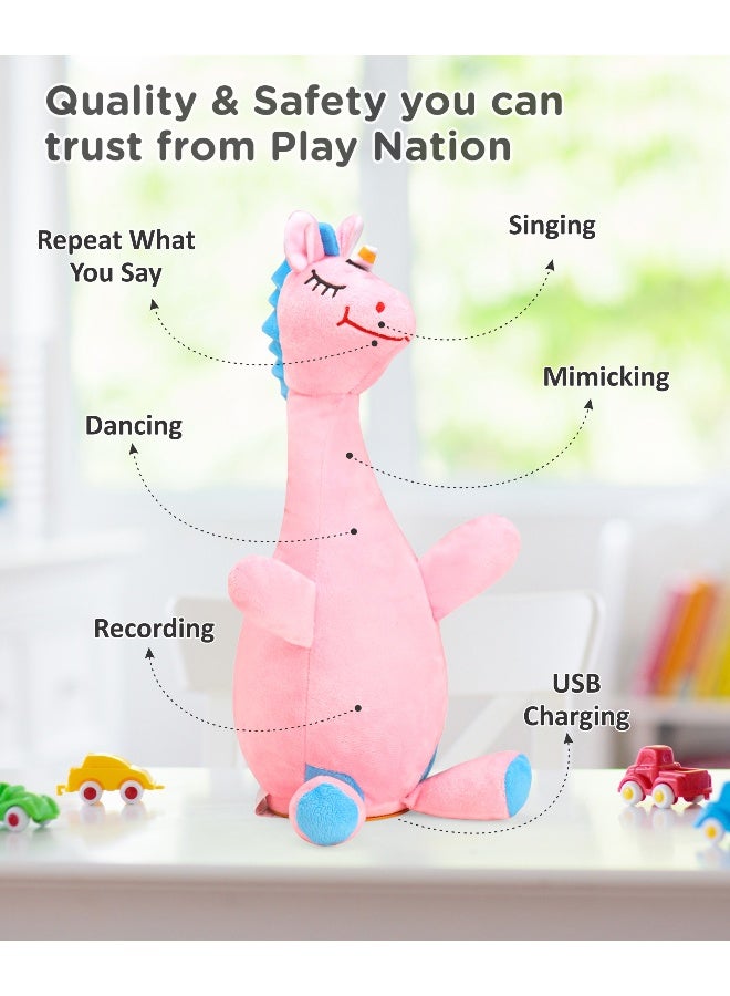 PlayNation Play Nation Dancing Talking Unicorn Soft Toy, USB Rechargeable, Musical Voice Recording, Soft Plush, 3â€¯Years+, Pink - 38â€¯cm - Image 5