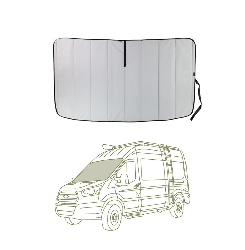 VanEssential Insulated Blackout Front Windshield Window Cover Designed for Ford Transit Van Medium and High Roof Year 2015 to Current Cool Gray