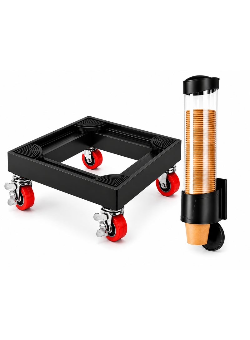 Water Cooler Stand with Magnetic Cup Dispenser Holder, 33 × 33 cm Rolling Water Dispenser Base, 38 cm Cup Holder, 360° Locking Casters, Heavy Duty Mobile Stand for Water Cooler, Home, Office & Clinic - Image 1