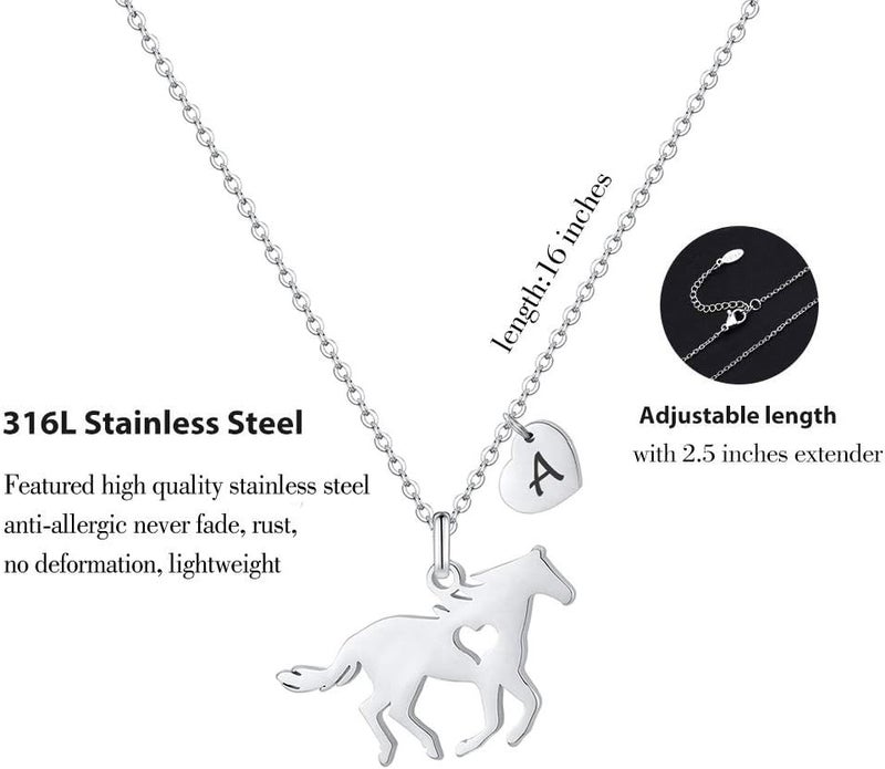 MONOOC Store Horse Gifts for Girls Necklace - Stainless Steel Dainty Horse Pendant Heart 26 Initial A-Z Necklaces for Women Girl - Image 4