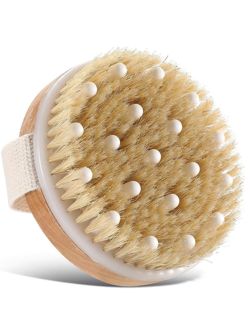 MAOGEDA Body Bath Brush for Wet or Dry Brushing,Round Exfoliating Brush,Gentle Massage Nodes,Natural Bristles Improves Lymphatic Functions, Exfoliates, Stimulates Blood Circulation - Image 1