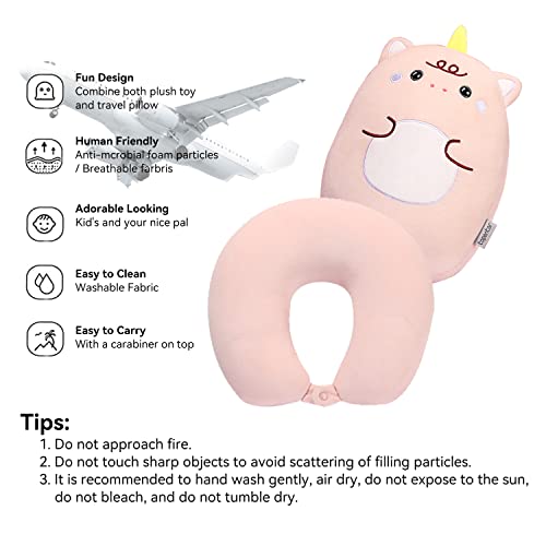 stocaggio Kids Travel Pillow - 2-in-1 Deformable Kids Neck Pillow for Traveling, Soft U-Shaped Pillow with Adorable Animal Design, Comfy Sleep and Play, Ideal for Airplanes and Cars - Pink Unicorn - Image 3