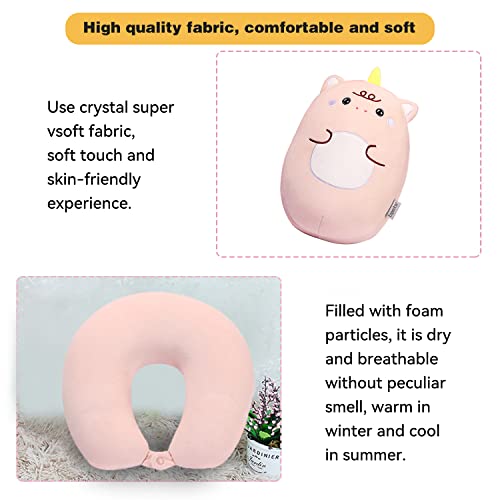stocaggio Kids Travel Pillow - 2-in-1 Deformable Kids Neck Pillow for Traveling, Soft U-Shaped Pillow with Adorable Animal Design, Comfy Sleep and Play, Ideal for Airplanes and Cars - Pink Unicorn - Image 4