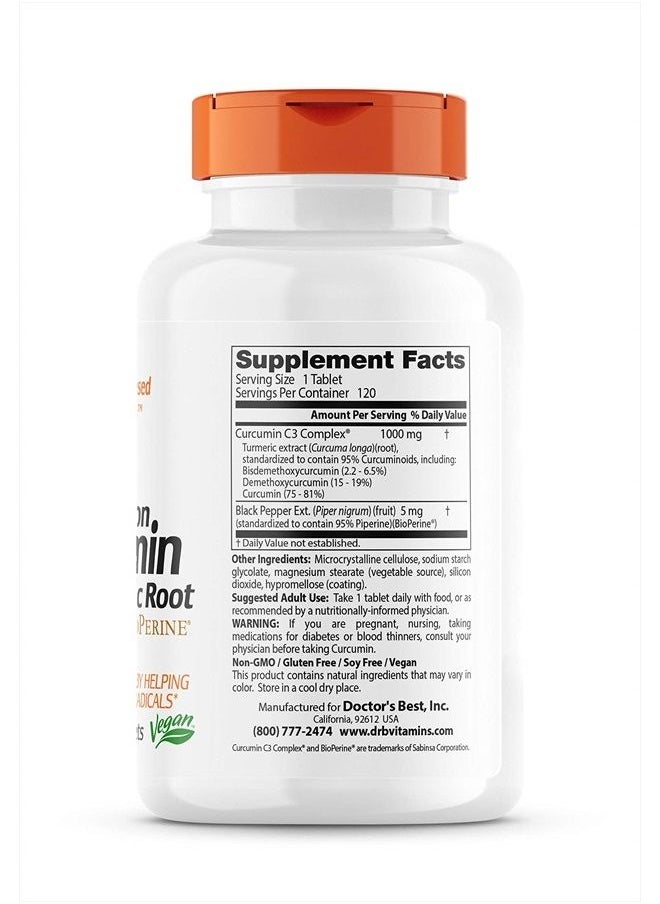 Doctor's BEST - Curcumin from Turmeric Root with Curcumin C3 & BioPerine 1000mg 120 Count by Doctor's Best - Image 1