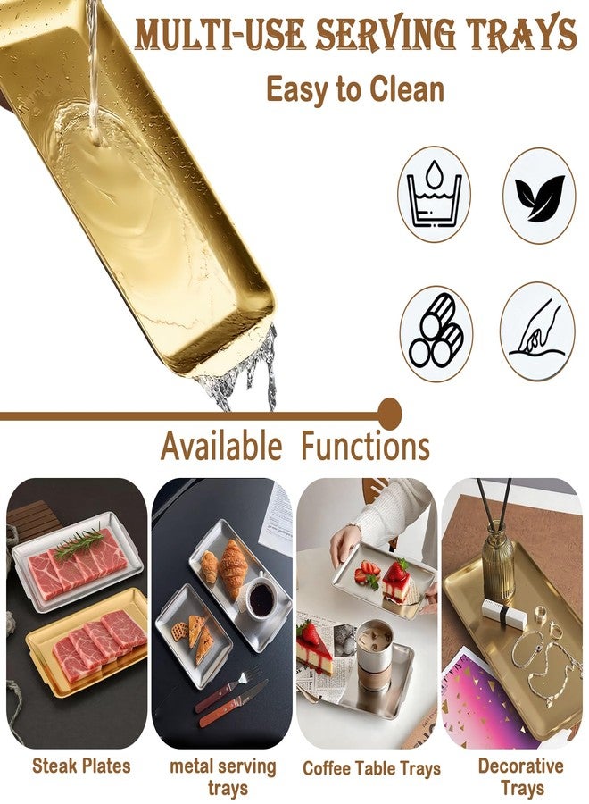 Bigwinyep Gold Serving Tray and Platters, 304 Stainless Steel Tray for Food, 12.7" Metal Serving Trays, Rectangular Decorative for Bathroom Vanity Jewelry and Serving - Image 5