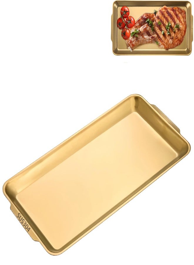 Bigwinyep Gold Serving Tray and Platters, 304 Stainless Steel Tray for Food, 12.7" Metal Serving Trays, Rectangular Decorative for Bathroom Vanity Jewelry and Serving - Image 1