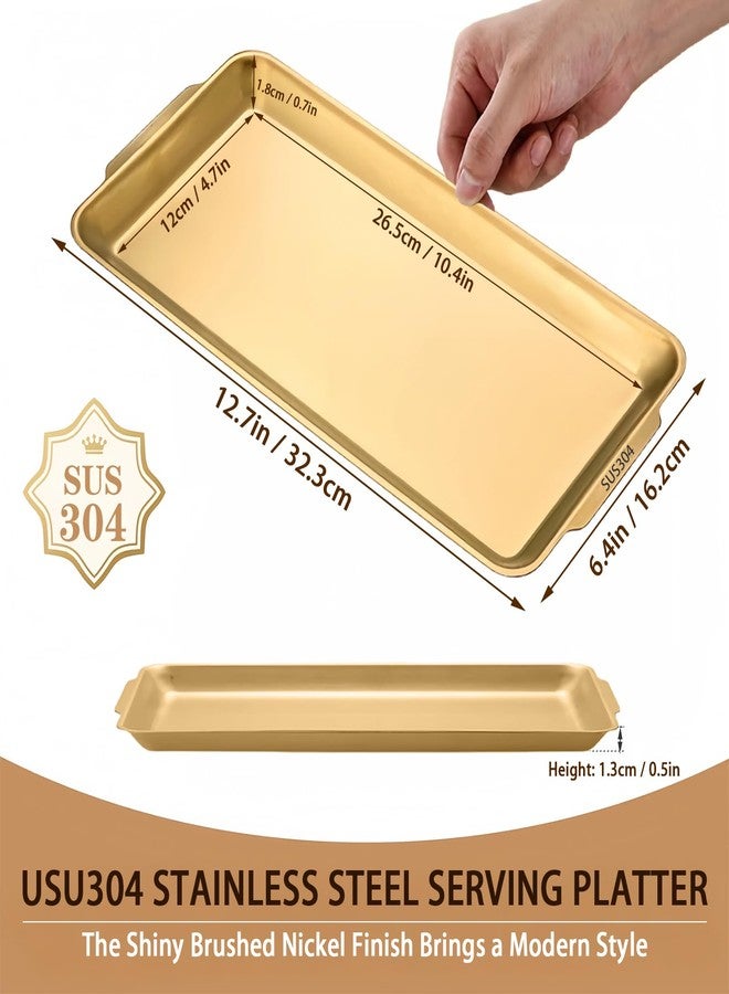 Bigwinyep Gold Serving Tray and Platters, 304 Stainless Steel Tray for Food, 12.7" Metal Serving Trays, Rectangular Decorative for Bathroom Vanity Jewelry and Serving - Image 2