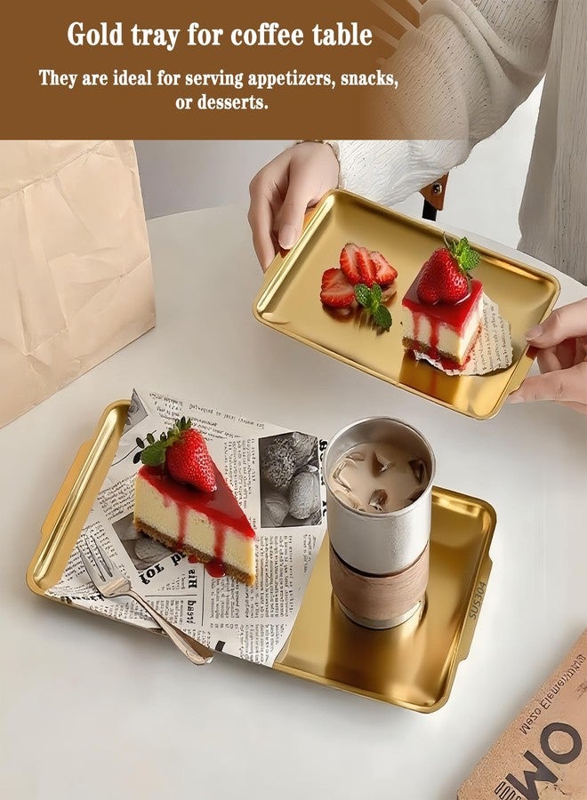 Bigwinyep Gold Serving Tray and Platters, 304 Stainless Steel Tray for Food, 12.7" Metal Serving Trays, Rectangular Decorative for Bathroom Vanity Jewelry and Serving - Image 4