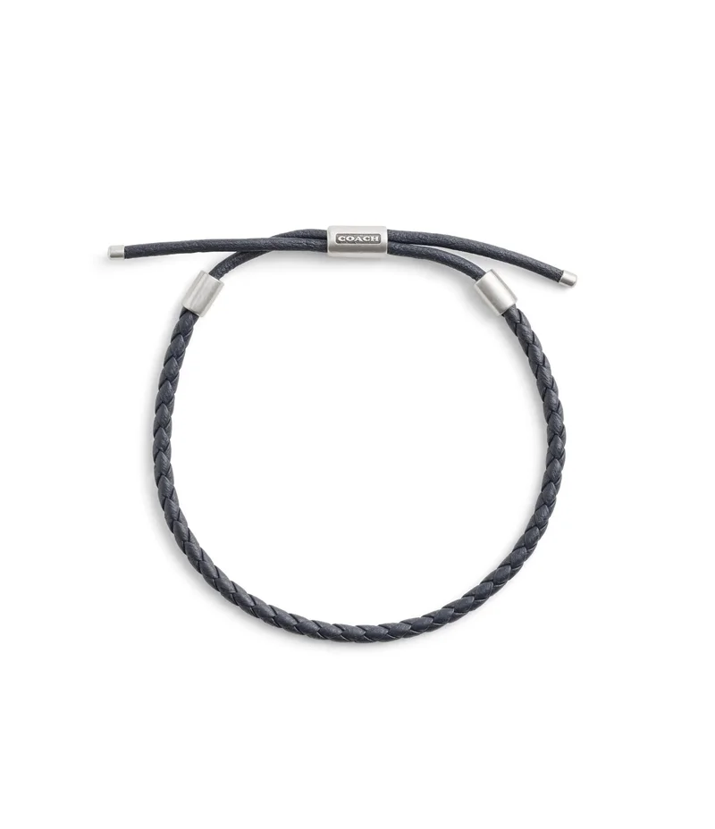 COACH Men's Sterling Silver Signature Leather Braided Sl