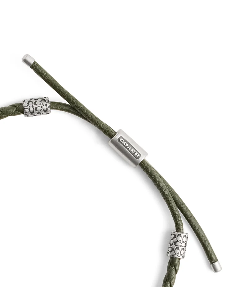 COACH Men's Sterling Silver Signature Leather Braided Sl