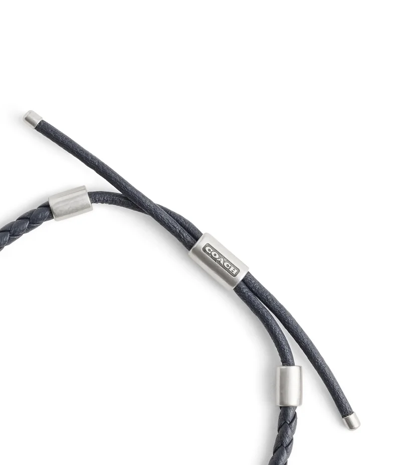 COACH Men's Sterling Silver Signature Leather Braided Sl