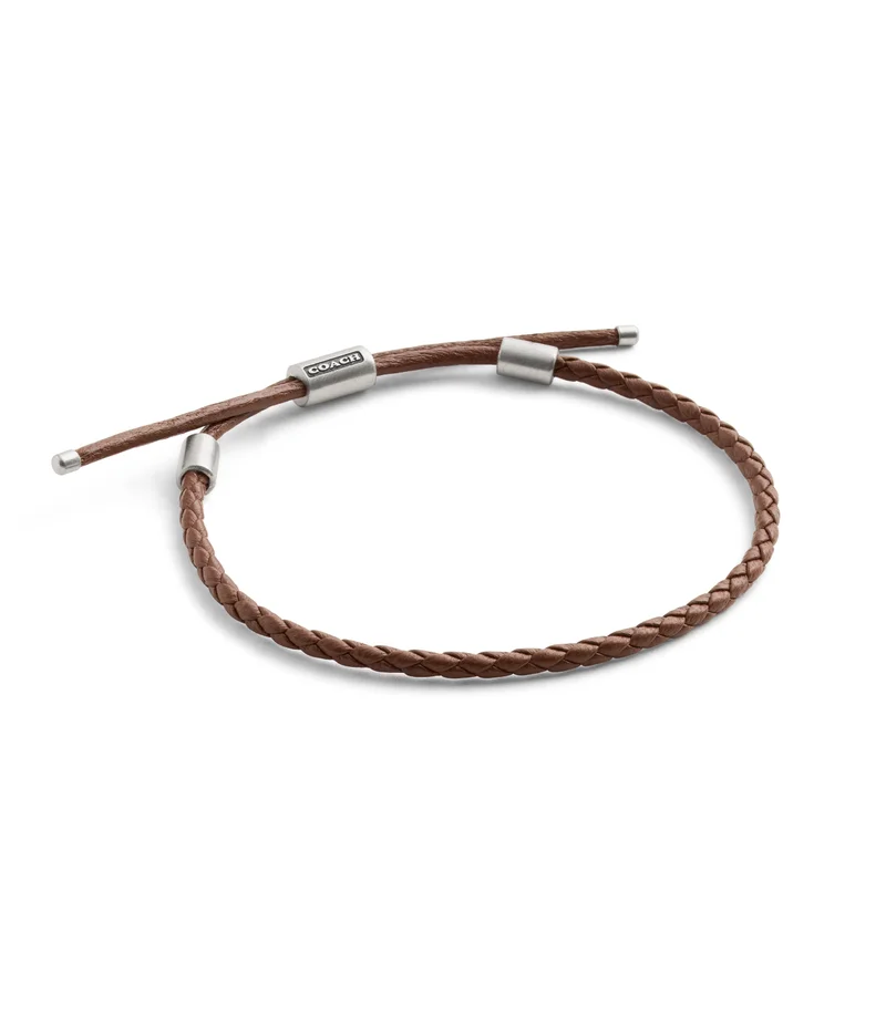 COACH Men's Sterling Silver Signature Leather Braided Sl